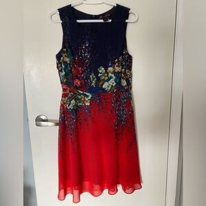 Floral A-Line Dress in Navy and Red Canadian Made🇨🇦